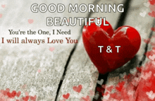 a picture of a red heart with the words good morning beautiful on it