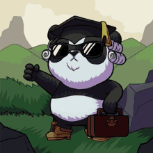 a cartoon panda bear wearing sunglasses and a graduation cap