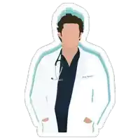 a sticker of a doctor with his hands in his pockets and a stethoscope