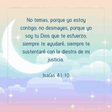 a bible verse from isaias 41:10 is displayed on a cloudy background