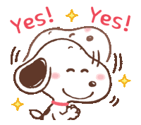 a cartoon drawing of snoopy with the words yes written above him