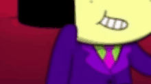 a cartoon character wearing a purple suit and tie .