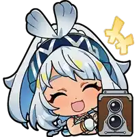 a cartoon of a girl holding a camera and smiling .