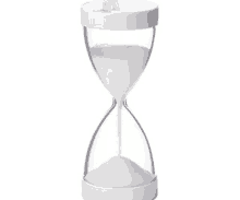 a white hourglass with white sand coming out of it .