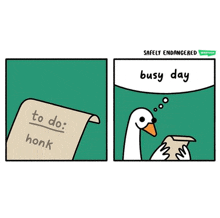 a cartoon of a duck holding a piece of paper that says " to do : honk "