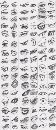 a drawing of many different types of eyes