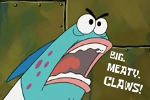 a cartoon character with big meaty claws on the bottom
