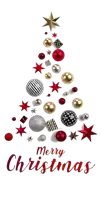 a merry christmas greeting card with a christmas tree made of decorations