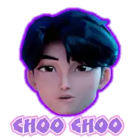 a choo choo sticker with a cartoon face