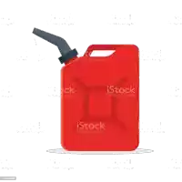 a red gas can with a black nozzle on a white background