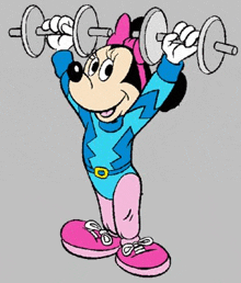 a cartoon of minnie mouse lifting a dumbbell over her head .