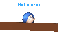 a cartoon character with blue hair and the words hello chat