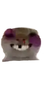 a close up of a hamster 's face with purple eyes and teeth