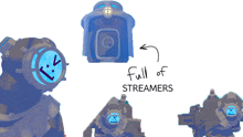 a drawing of a robot with the words full of streamers on the bottom