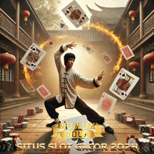 a poster for situs slot gacor with a man in a karate pose