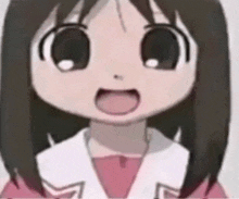 a close up of a cartoon girl with her mouth open and a surprised look on her face .