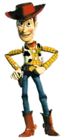woody from toy story is holding a gun and smiling