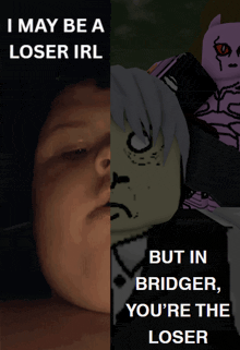 a poster that says ' i may be a loser irl ' on it