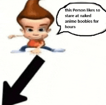 a cartoon character with a speech bubble that says `` this person likes to stare at naked anime boobies for hours ''