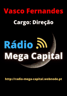 a poster for radio mega capital has a crescent moon in the background