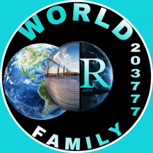 a logo that says world family with a globe