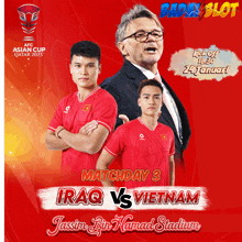 a poster for a soccer match between iraq and vietnam on january 24