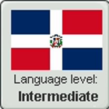 a button with a flag and the words language level intermediate on it