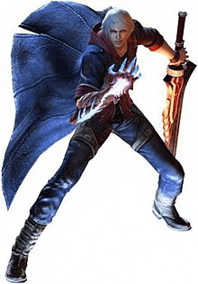 nero from devil may cry 4 is holding a sword and a flame .