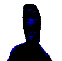 a black and blue silhouette of a person 's head and neck on a white background .