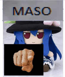 a picture of a stuffed animal with the word maso on top of it