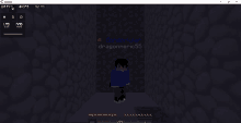 a person in a blue shirt is standing in a dark room in a video game