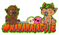 a sticker that says nakakatacute with two monsters