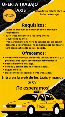 an advertisement for oferta trabajo taxis in spanish with a picture of a taxi on it