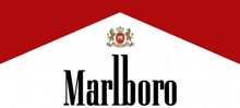 a red and white marlboro sign with a lion and crown