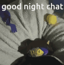 a picture of a person laying on a bed with the words " good night chat " above them