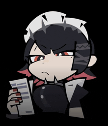 a cartoon of a maid holding a piece of paper with the letter h on it