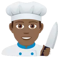 an illustration of a chef holding a knife and smiling