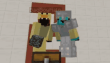 two minecraft characters are standing next to each other on a white tiled floor .