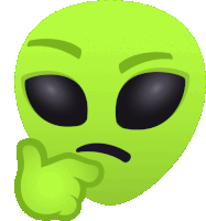 a green alien emoji with a hand on his chin