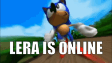 a picture of sonic the hedgehog with the words " lera is online " below him