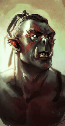 a drawing of an orc with a very angry look on his face is signed by ruby