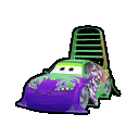 a cartoon of a purple and green car from cars .