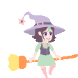 a cartoon of a witch flying on a broom .