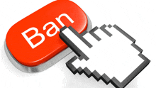 a red button that says ban next to a hand pointer