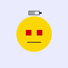 a yellow smiley face with red squares and a battery on top