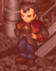 a pixel art of a man holding a newspaper and a cigarette .