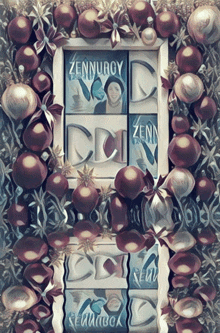 a painting of zennurgy surrounded by christmas balls