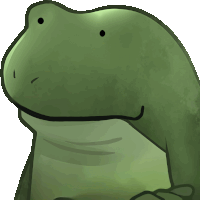 a drawing of a green frog with a black nose