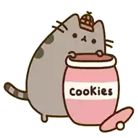 a cat wearing a hat sits next to a jar that says cookies