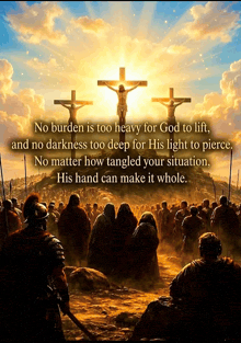 a painting of jesus on the cross with a quote below it